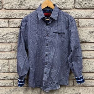 Men's Geometric Blue Button Down Shirt